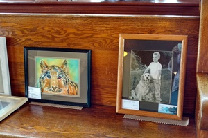 painting of tiger photo of boy with dog