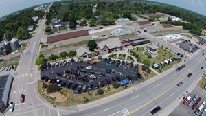 drone photo of car show